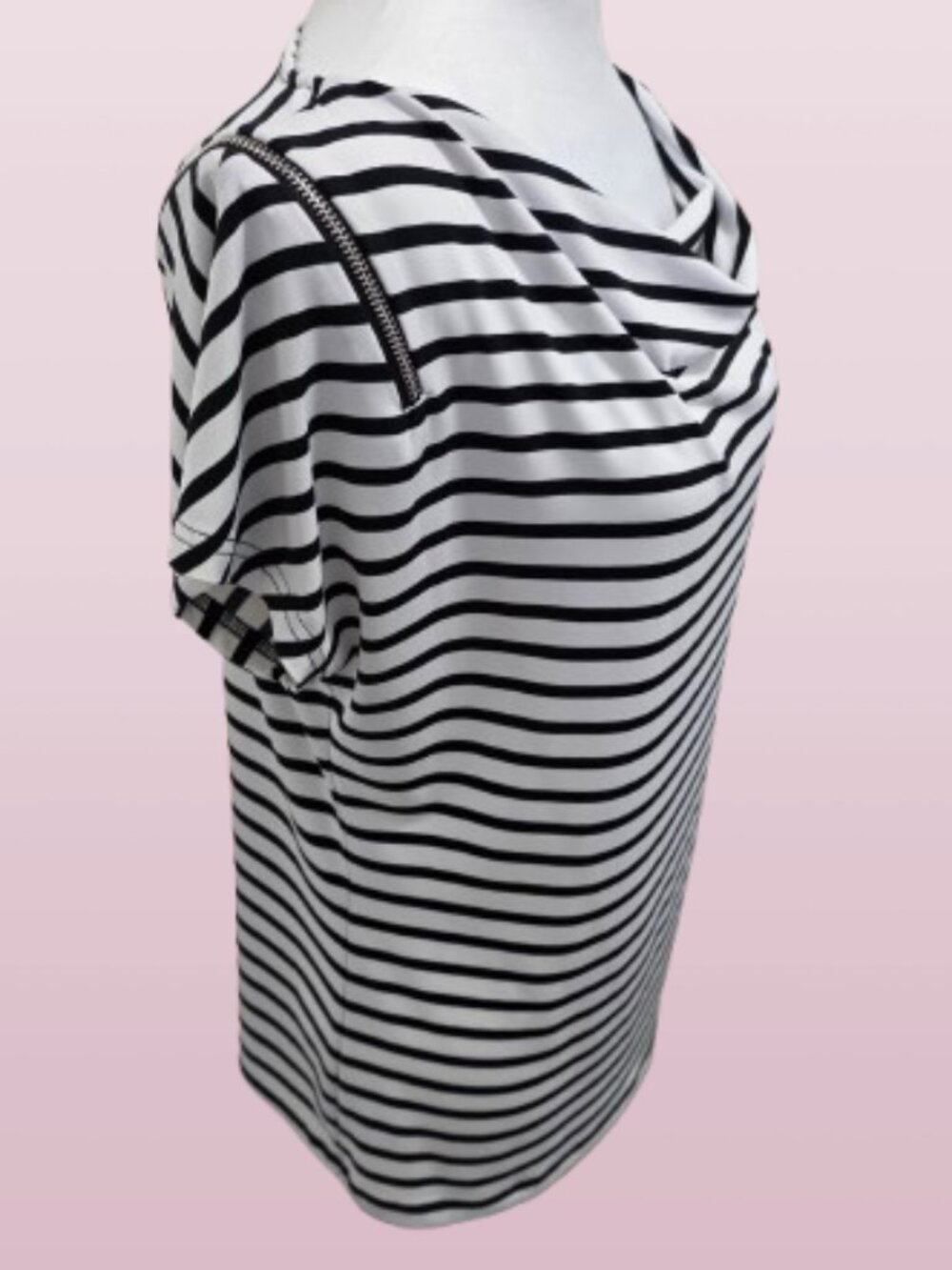 Worthington Women's Large Striped Tunic White & Black Striped Short Sleeve - Picture 6 of 10